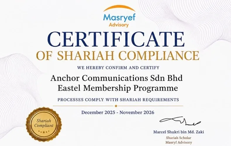 Sijil Pematuhan Syariah oleh Masryef Advisory untuk Program Keahlian Eastel